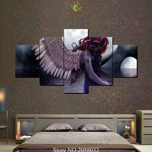3-4-5 Pieces Red Hair Angel With Wings Modern Wall Art Canvas Printed Painting HD Prints Modular Poster Wall Pictures