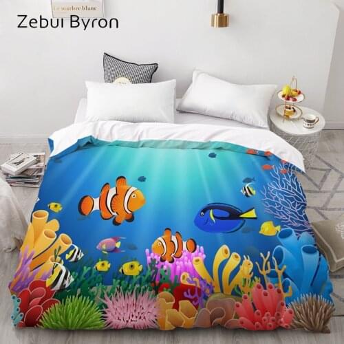 3D HD Custom Duvet Cover,Comforter/Quilt/Blanket case Queen/King,Cartoon Bedding ocean fish 140x200 for Baby/Kids/Child/Boy/Girl