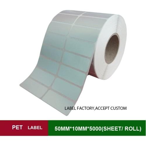 50mm*10mm*5000 sheets PET Thermal transfer Scratch-resistant papel adhesivos technical bar code for mark, ptinting brand logo