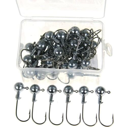 50Pcs 5g 7g 10g Silver Buzz Lure Lead Jigs Head Fishing Hooks For Soft Fishing Lure Jig Head Fishhooks Baits Fish hook With Box