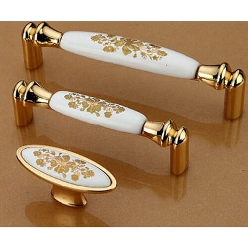 96 128mm retro fashion rural ceramic kitchen cabiner wardrobe door handle bronze gold ivory white cupboard drawer dresser knob