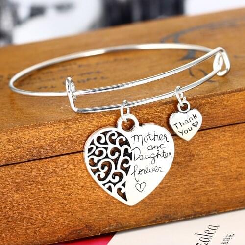 Thank You Heart Mother And Daughter Love Forever Bangle Family Mothers Bracelet Women Girls Jewelry Mom Mommy Bangles Gifts New
