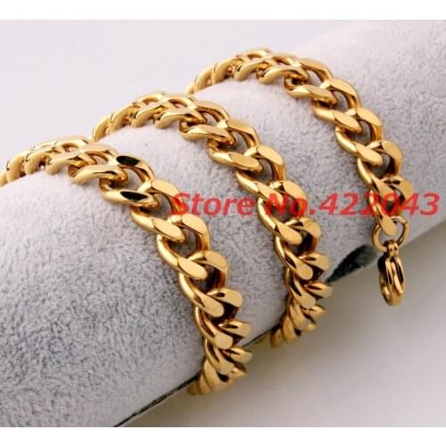 11/13/15mm 7-40" High Quality Stainless Steel Yellow Gold Color Jewelry Cuban Curb Chain Mens Womens Necklace