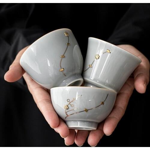 Nail Teacup Japanese Style Ice Gray Smoky Gray Glaze Tea Cup Tea Bowl Large Ceramic Kung Fu Tea Cup Master Cup Tea Cup Bowls