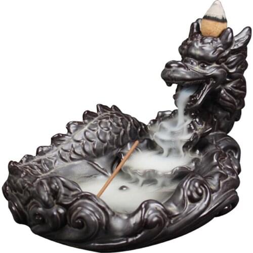 Ceramic Backflow Incense Burner Dragon + 10pcs Cone Incense Incensario Cone Stick Holder Wierrook Houder Home Bouddha Decoration