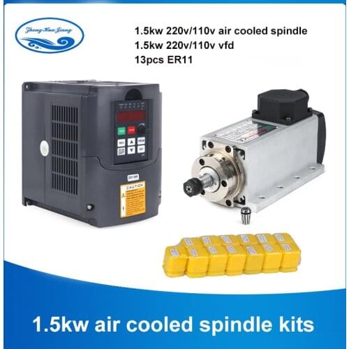 1.5kw Air Cooled Spindle Motor Kits&1.5KW 220v/110v VFD+13pcs ER11+1.5kw 220v/110v Square spindle for cnc Milling Machine