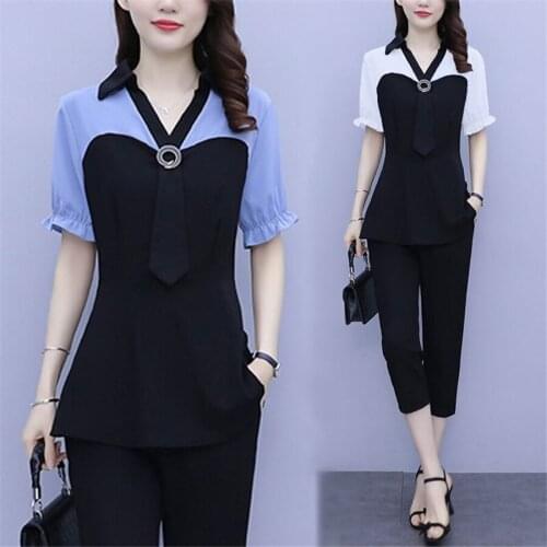 Trouser Suits Womens Fashion V Neck T-Shirt +Casual Pants Spring Summer Two-Piece Set Female 4XL Plus Size Tracksuit