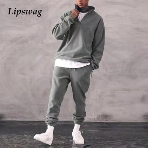 Spring Summer Vintage Men Two Piece Sets Casual Stand Collar Long Sleeve Tops And Pants Tracksuits Mens 2021 Fashion Streetwear