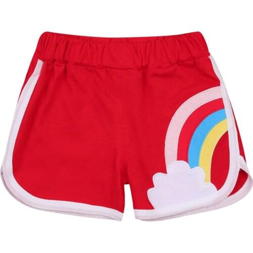Summer Childrens Fashionable Cute Rainbow Print Casual Shorts Cotton Mid-waist Loose Sports Trousers Daily Life