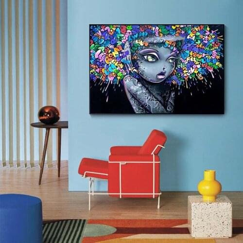 Lovely Girls Graffiti Art Canvas Paintings On The Wall Pictures For Living Room Pop Art Street Art Canvas Prints Home Decoration