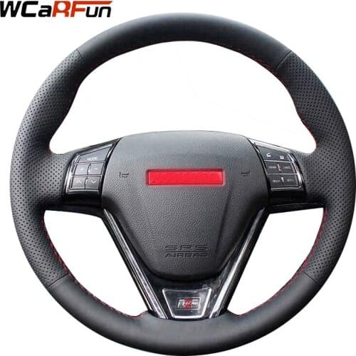 WCaRFun Hand-stitched Black Leather Car Steering Wheel Cover for Great Wall Haval New Hover H6 Hover H1