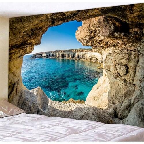 Seascape Ocean Tapestry Sea Wall Carpet Summer Fall Forest Waterfall Tapestry Wall Hanging Decor Dorm Bedroom Decoration Blanket