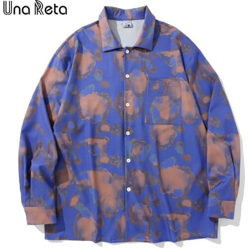 Una Reta Tie Dye Men Shirt Spring Autumn Harajuku Print Long Sleeve Shirts Streetwear Casual Korean Style Loose Shirts For Men