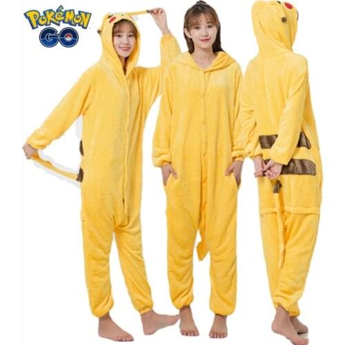New Pokemon Pikachu Flannel Pajamas Fall Winter Thicken One-Piece Pajamas Cartoon Anime Nightgown Couple Cute Plush Homewear
