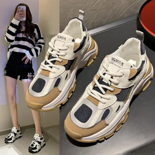 New Summer Breathable Mesh Women Chunky Sneakers Casual Joker Tennis Clumsy Sneaker Trendy Female Shoes Gary Dad Shoe