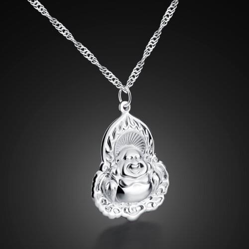 100% 925 Sterling Silver Jewelry Buddhism Solid Silver Buddha Pendant Necklace Suitable Woman Man Choker Gifts
