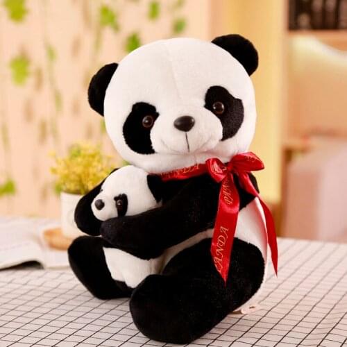 Panda Father and Son Plush Toys Kids Best Presents Lovely Gifts for Childrens Day Stuffed Doll Pandas with Red BowTie 25/30cm