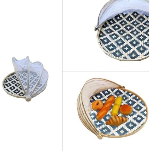 Hand-Woven Bamboo Food Basket,Fruit Vegetable Bread Cover Storage Containe,Outdoor Picnic Food Cover Mesh Tent Basket