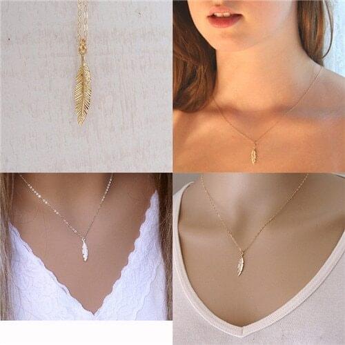 Leaf Pendant beautiful Necklace feather vertical Simple and clavicle