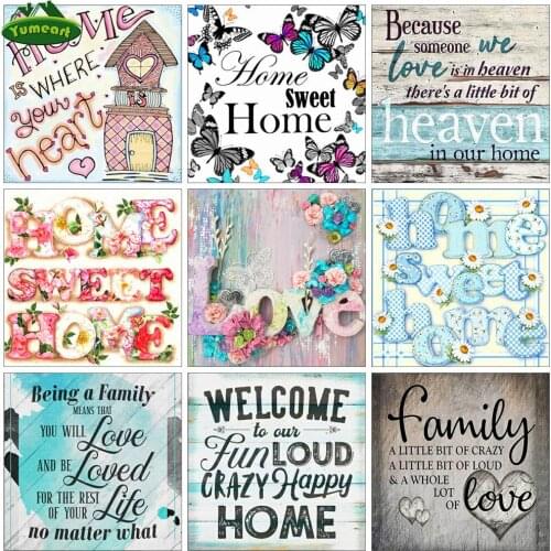 Full Square Drill Diamond Painting by Number Home Sweet Home 5D DIY Diamond Embroidery Cartoon Art Farmhouse Home Decoration