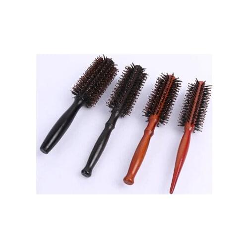 Portable Hair Brush Comb Round Anti-static Curly Brush Natural Bristle Wood Handle Hair Styling Comb