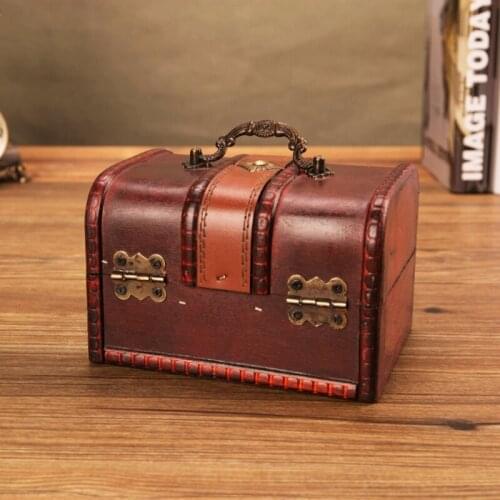 Drop Shipping Vintage Wooden Treasure Chest Decorative Jewelry Storage Box with Metal Lock