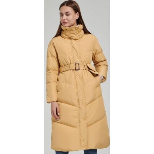 2021 New Winter Stand Collar Women Puffer Jackets Fashion Long White Duck Down Coat Thick Female Loose Waist Pack Parkas Outwear