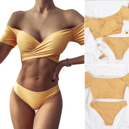 Sexy Brazilian Female Bikini Set Push Up Strapless Bikinis Women Solid Swimsuit Bandage Cross Beachwear