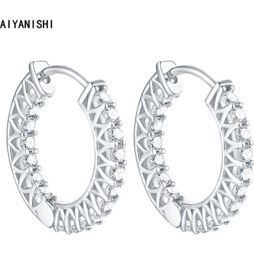 AIYANISHI Real 925 Sterling Silver Classic Big Hoop Earrings Luxury Sona Diamond Hoop Earrings Business Office Ladies Earrings