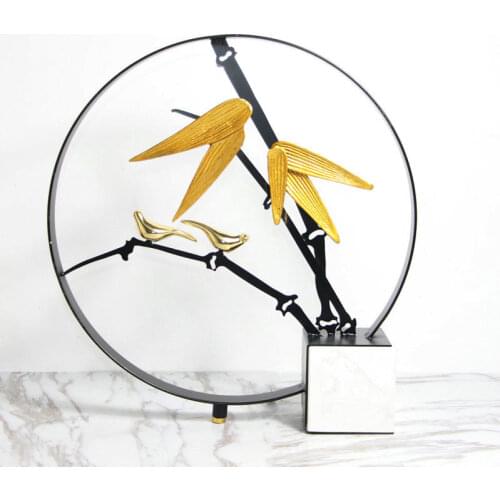 Modern Chinese creative bamboo leaf golden bird iron art living room porch decoration Hotel model room office soft decoration
