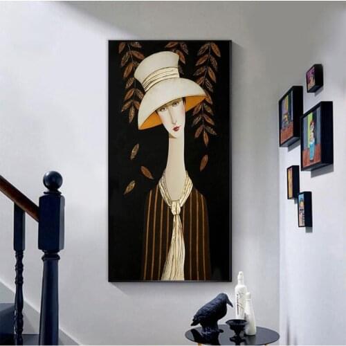 Modern Women and Gold Leaf on BlackBackground Canvas Painting Posters and Printing Scandinavian Wall Art Picture for Living Room