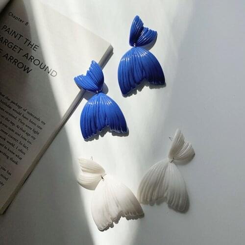 SRCOI New Trendy Blue Fishtail Earrings Simple Acrylic White Dangle Earring Women Temperament Party Jewelry Accessories