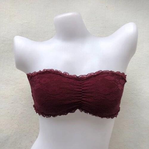 Tufaha 1Pcs Womens Tube Top Lace No Shoulder Strap Sexy Women Corset Top Wine M/L