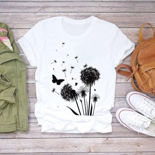 Women Butterfly Plant Holiday Cartoon Fashion Print Clothes Lady T-shirts Top Womens T Shirt Ladies Graphic Female Tee T-Shirt