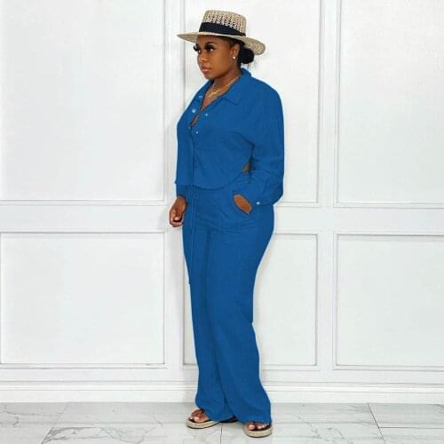 Elegant Fashion Two Piece Set Women Simple Casual Solid Long Sleeve Turn Down Collar Shirt+pocket Straight Trouser Streetwear