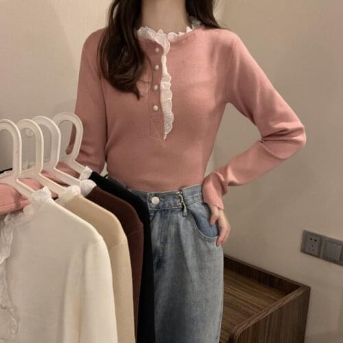 Woman Sweaters Inner Wear Sweater Womens Lace StCollar Slim-Fit Sweater Top With Overcoat For Spring Autumn