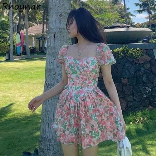 Women Dress Elegant Sexy Fashion Korean Style Summer Mini Puff Sleeve Empire Casusl Party Street Folds Dating Feminine Tender
