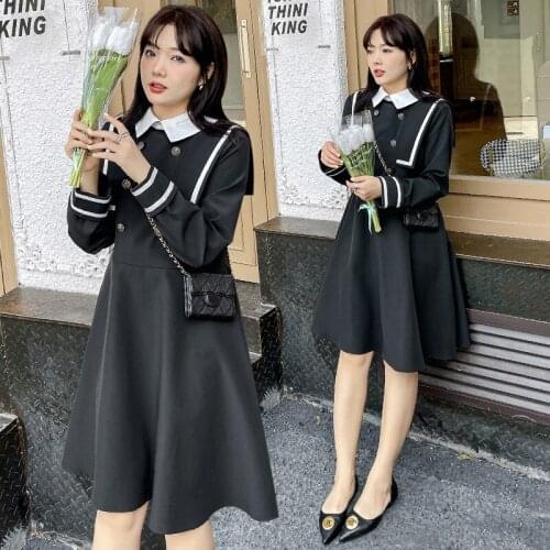 Womens Spring Square Collar Contrast Button Dress Plus Size Knee Length Casual Wear 100 Kg Can Be Worn