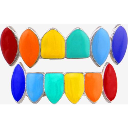 OMYFUN Gold Teeth Grillz Fashion Enamel Mouth Accessory Hip Hop Teeth Grillz Women Men Fake Teeth Cap US Rapper Body Jewelry