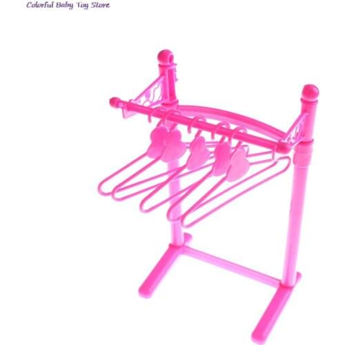 1set Mix Doll Furniture Pretend Play Toy Hangers For Doll Dollhouse Accessories Girl Toy 5pcs Hangers +1 Holder