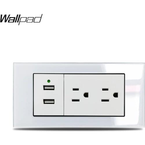 153*75mm Double US Socket and USB Socket Wallpad L3 White Crystal Glass Panel 16A 2 AU USB Power Socket 110V-250V Best Seller