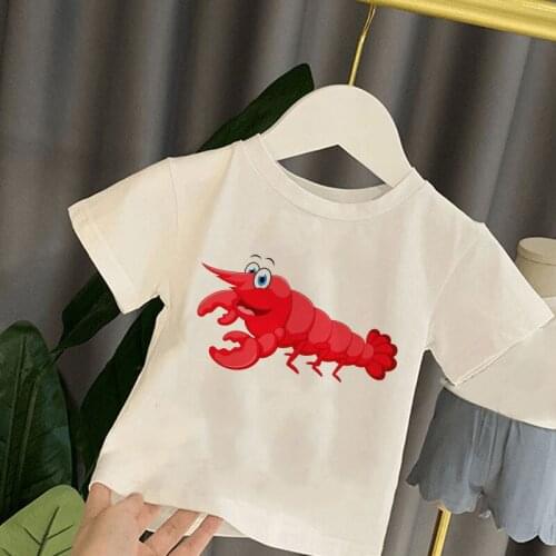2020 Harajuku Girl T Shirt Children Round Neck T-shirt Boys Summer Cute Kawaii Girls Tops Cartoon Lobster Octopus Kids Clothes