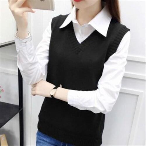 2021 Fashion Women Sweater Vest Autumn and Winter Sweater Vest Women Loose Sweater Female Waistcoat V-neck Basic Vest Jacket