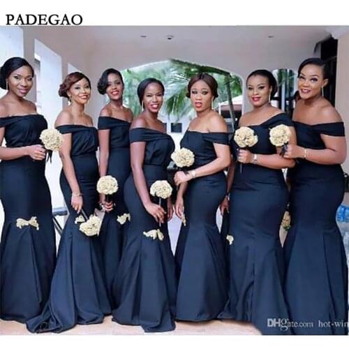 African Off the Shoulder Satin Mermaid Bridesmaid Dresses Ruffle Floor Length Maid of Honor Gowns Wedding Guest Party Wear
