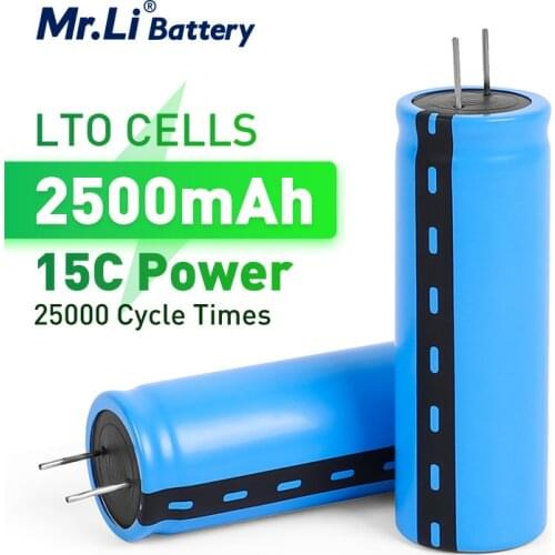 Mr.Li 2.4V 2500mAh LTO 23680 Lithium Titanate Cell 15C Power Rechargeable Low Temperature Battery Cells 25000 Cycle Times