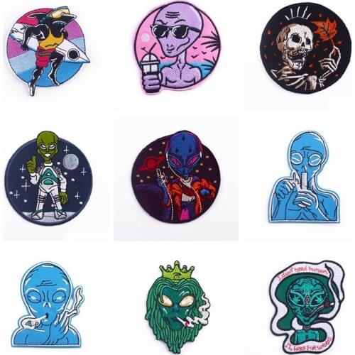 Alien/Punk Patch Iron On Patches On Clothes Diy Skull Applique Sewing Jacket Patch Stripe Embroidered Patches For Clothing Shirt