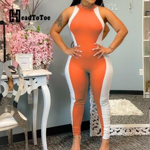 Colorblock Print Casual Brief Romper Woman Sleeveless Round Neck Straight Jumpsuits for Women