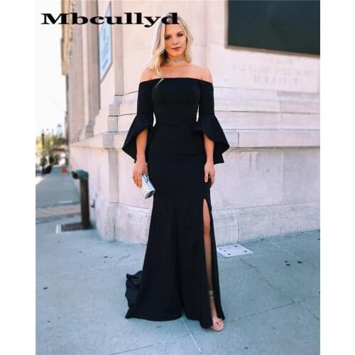 Mbcully Elegant Black Mermaid Evening Dresses 2020 Long Sweep Train Plus Size Women Side Split Prom Dress Arabic Robe De Soiree