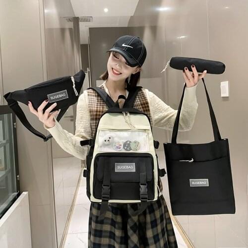 New Fashion Women Backpack Canvas 4 pcs sets Backpacks Student kawaii Book Bag School Bags For Teenage girl School Backpack