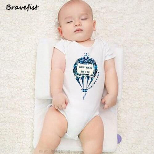 Blue Hot Air Balloon Newborn Bodysuits Summer Children Clothes Short Sleeve White Color Kids Jumpsuit Cotton Boys Girls Clothes